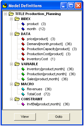 The Model Definitions Window Screenshot